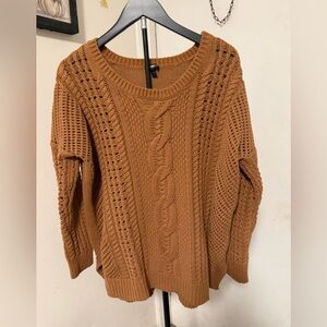 Express Cable Knit Scoop Neck Sweater - Camel Brown